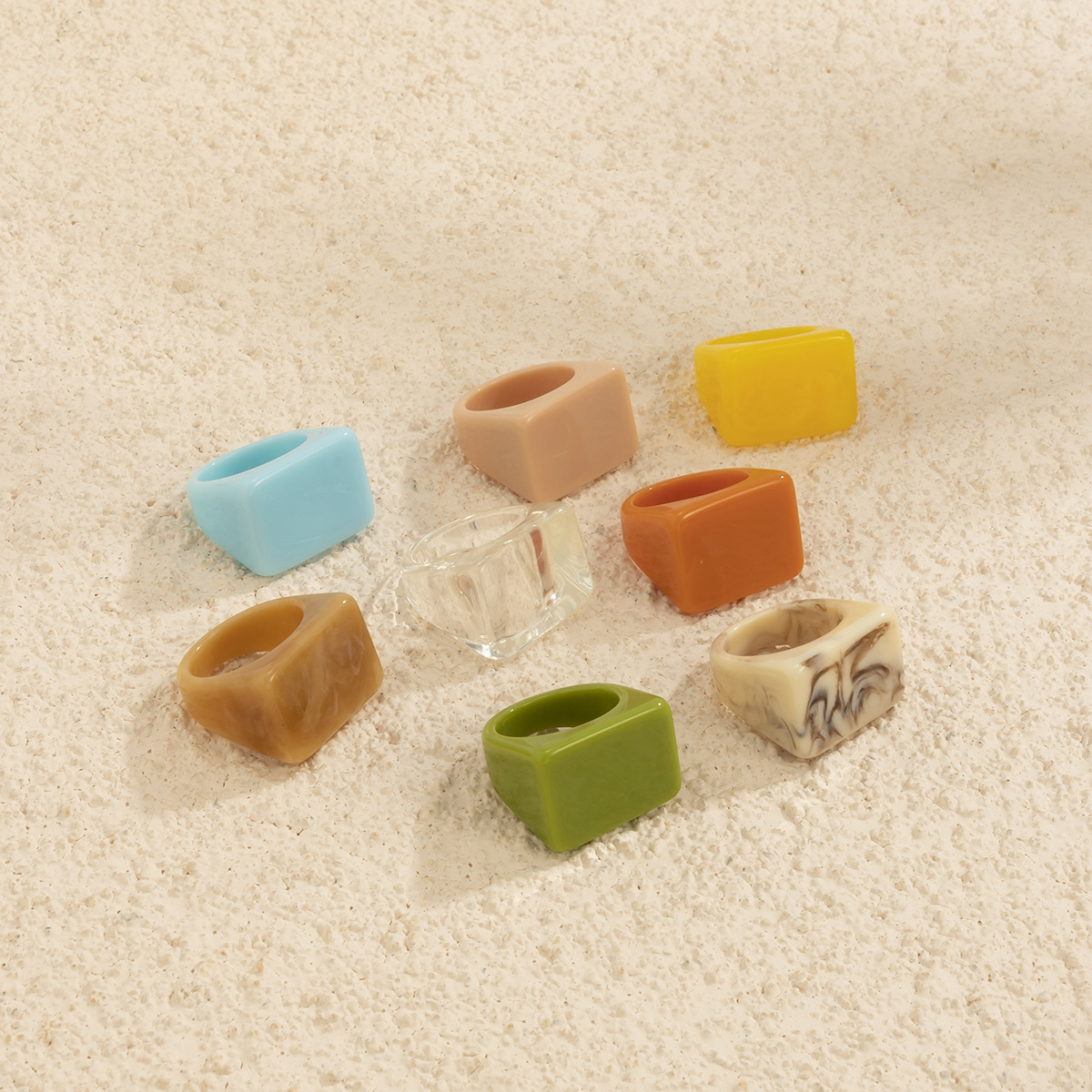 Trend color acrylic ring fashion simple geometric square wide edge resin ring