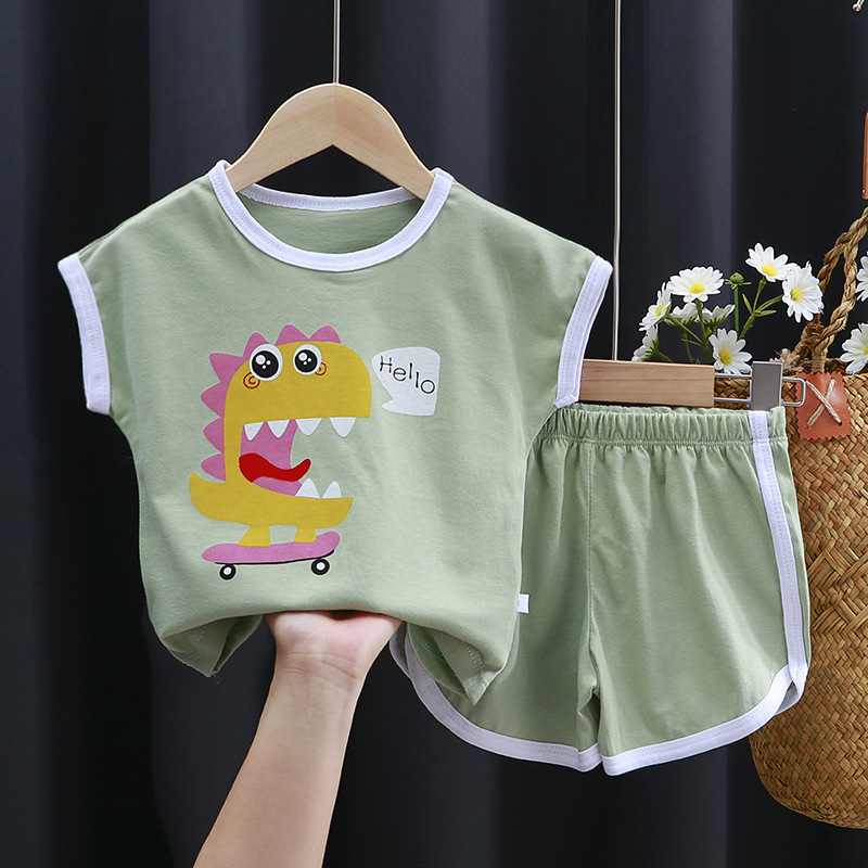 Summer children's short-sleeved suit cotton boys and girls T-shirt baby baby two-piece summer clothes children's clothing wholesale