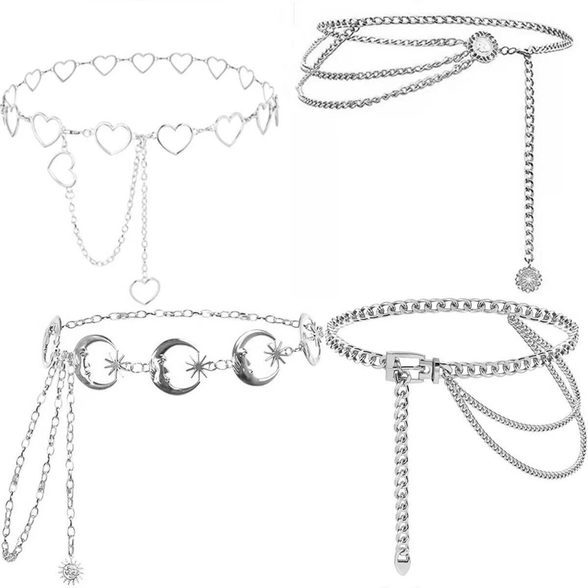 European and American cross-border Fashion metal moon waist chain female hip hop punk love body chain belt accessories factory wholesale