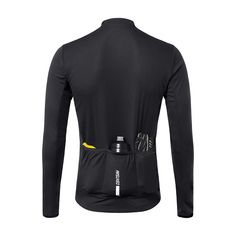 ARSUXEO Professional Cycling Clothes Road Car Men's Quick-drying Breathable Spring and Summer Top Long-sleeved Solid Color Zipper Cross-Border