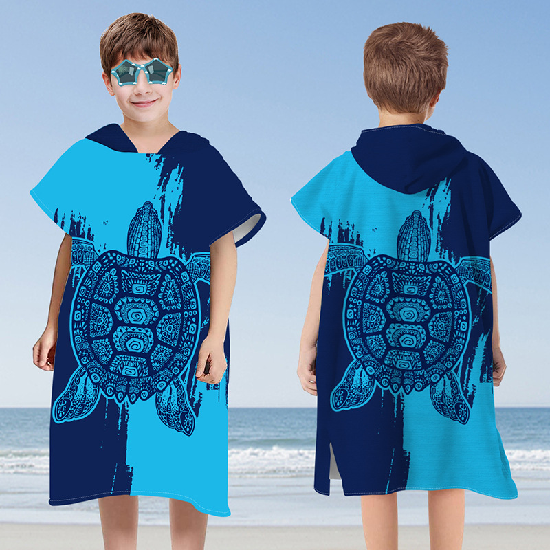 2024 New Cross-border Microfiber Children's Cloak Bath Towel Hooded Cloak Quick-drying Absorbent Swimming Towel Beach Bathrobe