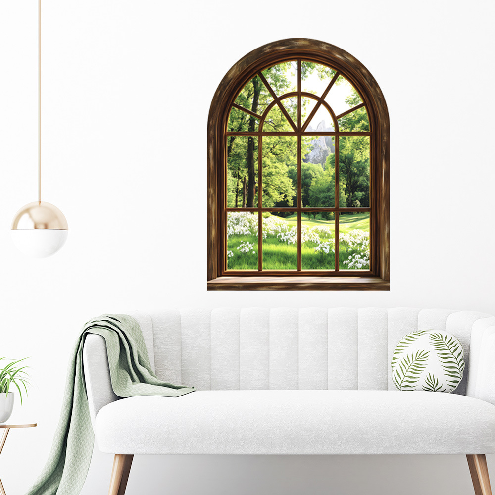 Innovative retro fake window green plant bedroom living room porch dormitory home wall decoration stickers self-adhesive wholesale cross-border