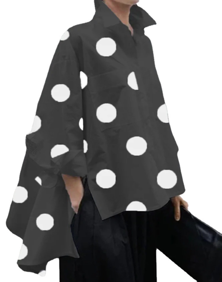 Spot independent station Amazon cross-border hot autumn new selling polka dot lapel split pocket irregular loose lining