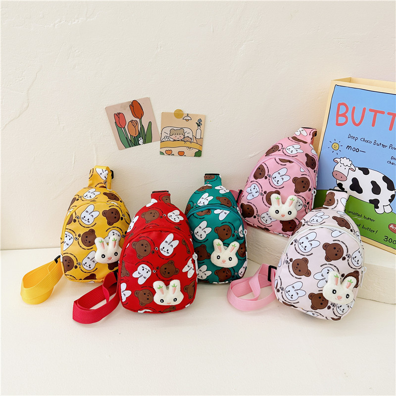 Cross-border new children's chest bag cute rabbit canvas girls' bag 2023 Korean style fashionable kids' casual crossbody bag