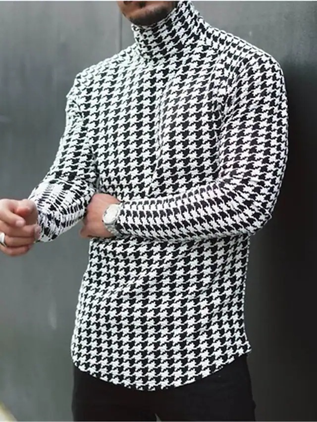2022 Spring European and American Cross-border Men's Slim-fit Pullover Long-sleeved T-shirt Men's High Collar Striped Base Shirt