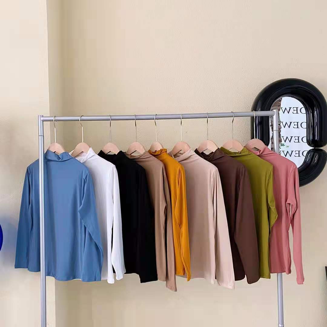 2023 Early Spring New Modal Half High Collar Base Shirt Korean Women's Long Sleeve Top Solid Color Inner Mask T