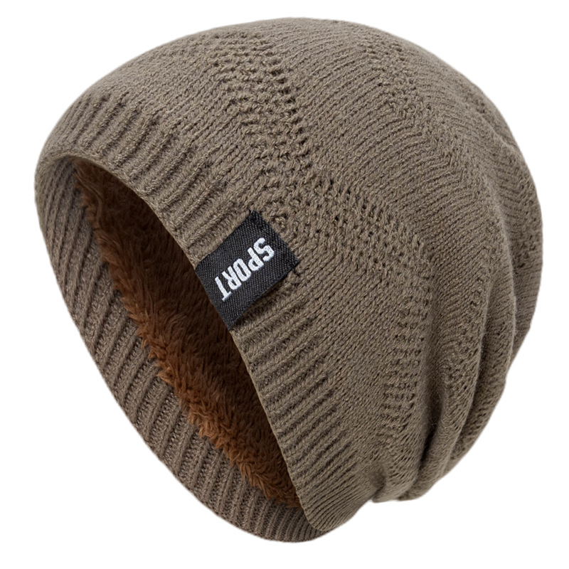 SPORT fleece-lined knitted hat men's 2022 new winter solid color seam Mark warm pullover wool hat cross-border in stock