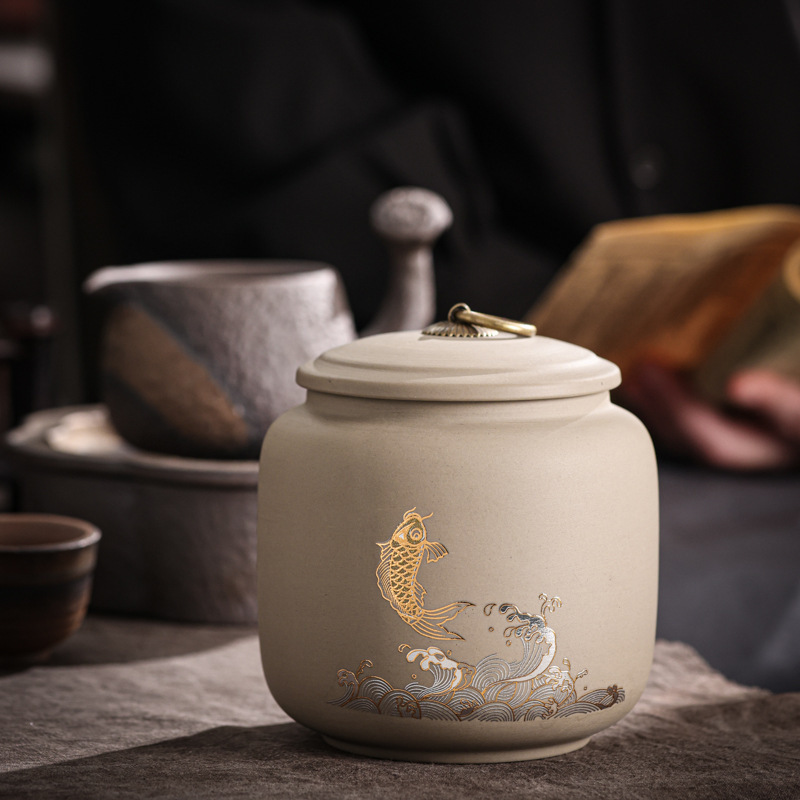 新しい粗陶茶葉缶陶磁器トランペット紅茶プーアルウーロン茶貯蔵茶缶容量は約140グラムで卸売りできる|undefined