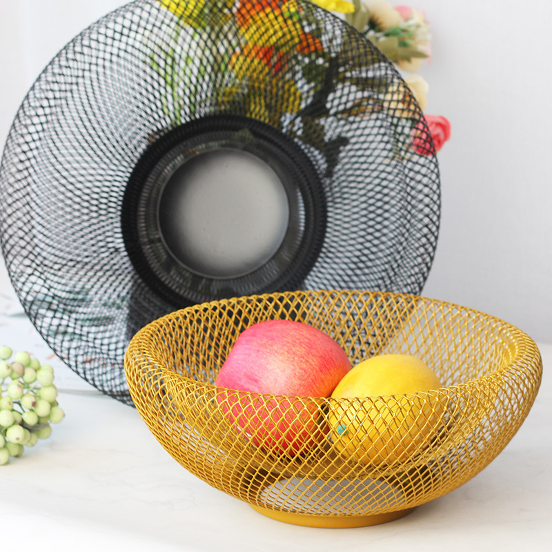 Nordic Creative Iron Wire Mesh Fruit Basket Double Layer Modern Snack Candy Storage Basket Dried Fruit Plate Household Fruit Plate