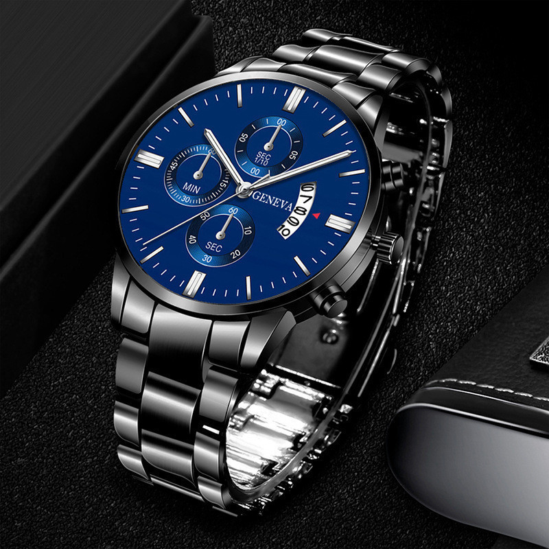 Heißes Angebot Explosive Drei-auge herren Stahl Gürtel Uhr Business Freizeit Kalender Quarzuhr männer Spot_voghion.com