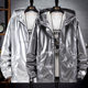 Spring and Autumn glossy jacket plus size trendy brand handsome silver men's jacket waterproof casual hooded sports Korean style top