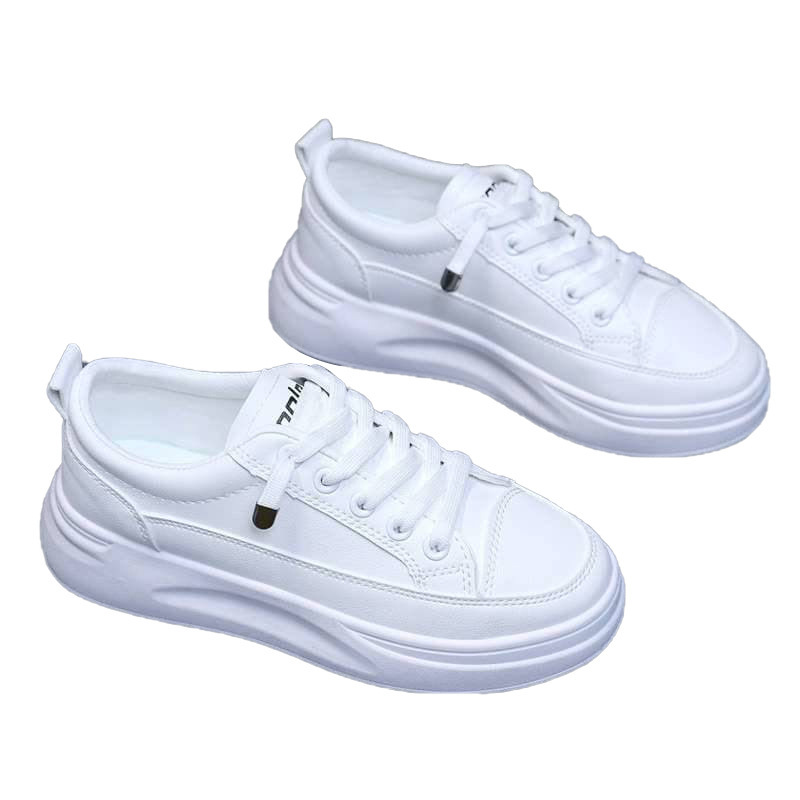 Women's White Shoes Spring and Summer New Leather Panel Shoes Thick Bottom Breathable Sports Shoes Korean Style Outdoor Fashion Travel Shoes for Women