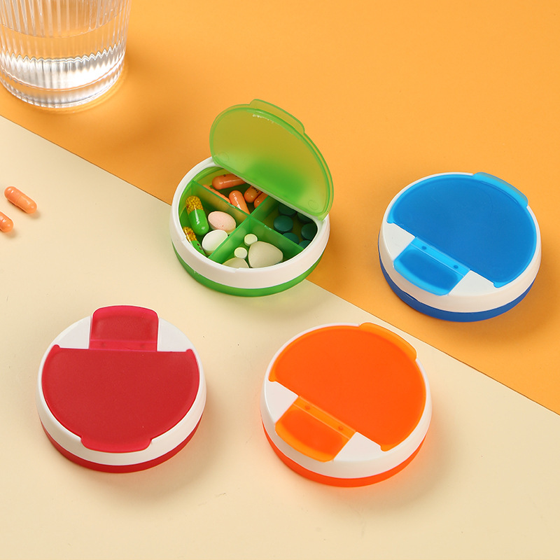 Round Simple Four-grid Pill Box Frosted Transparent Mini Pill Box Packet Portable Dustproof Sealed Pill Storage Box