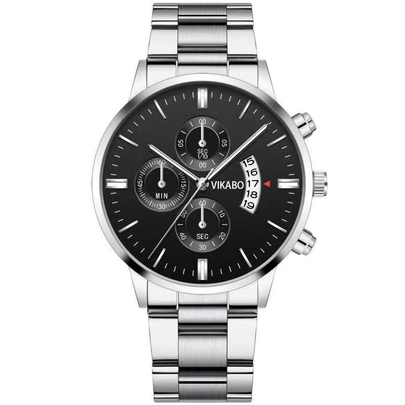 Cross-border hot calendar steel belt quartz watch classic three-eye large dial men's business watch men's watch manufacturers wholesale
