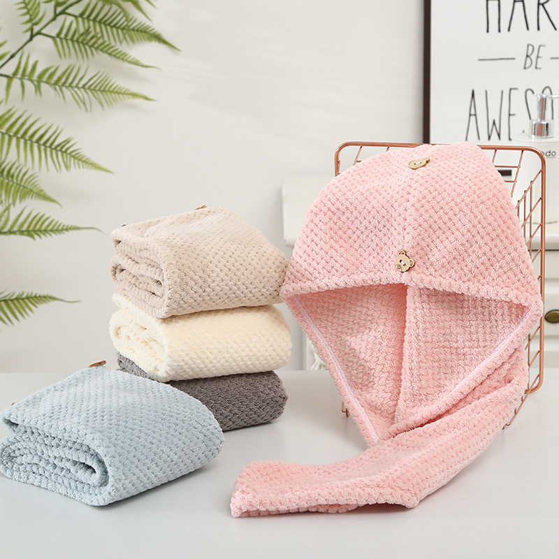 Thickened pineapple coral fleece hair wrapping hat hair wrapping towel hair towel strong absorbent bath cap LOGO embroidery
