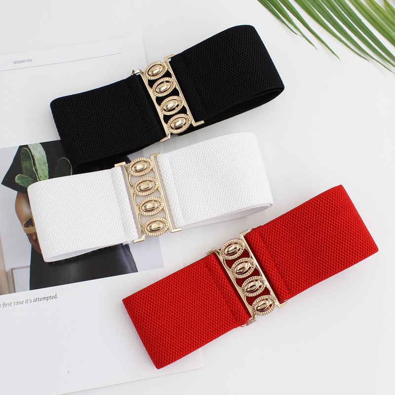 Women's four-season versatile elastic waist seal gold buckle dress fashion decoration elastic wide belt three sizes