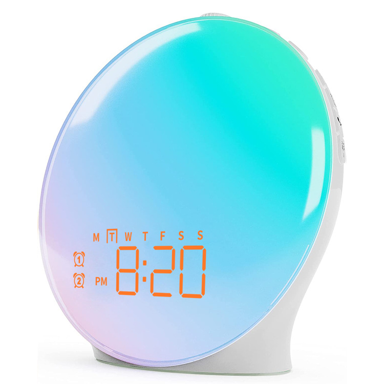 Colorful wake-up light simulation Sunrise Sunset LED electronic alarm clock RGB atmosphere light bedside light white noise Children's light