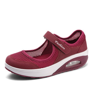 Cross-border Large Size Single-layer Shoes Women's 2021 New Air Cushion Low-top Velcro Shallow Mouth Single-layer Shoes Solid Color Mesh Women's Shoes wish