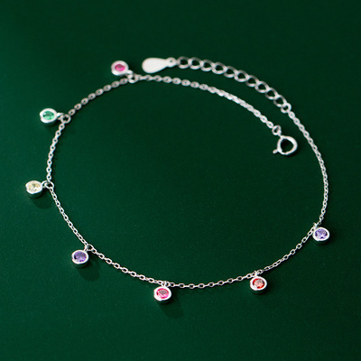 Anklet Small Fresh Summer Simple Round Color Diamond Fashion Personalized Foot Jewelry for Women