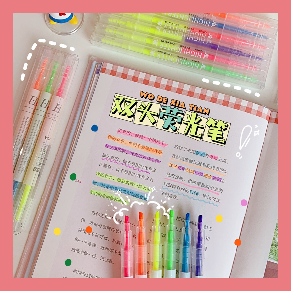 Net Red Candy Color Double-headed Fluorescent Watercolor Pen Students Use Marker Pen to Draw Key Points to Take Notes Color Marker Pen