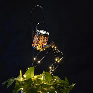 New courtyard solar flower sprinkling kettle landscape lamp outdoor lawn lamp iron hollow kettle lamp shower lamp