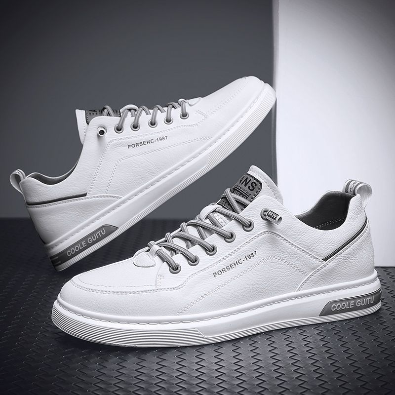 Men's Shoes Spring and Autumn 2024 New Casual Leather Shoes Men's White Flat Shoes All-match Summer Sports White Shoes for Teenagers