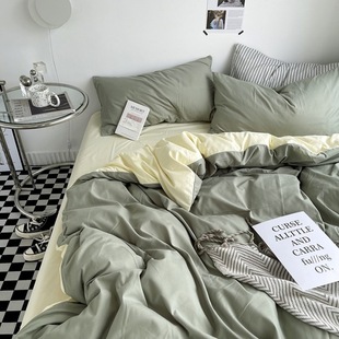 Cross-border ins style washed cotton solid color double-piece four-piece bed cover student dormitory quilt cover three-piece quilt cover wholesale