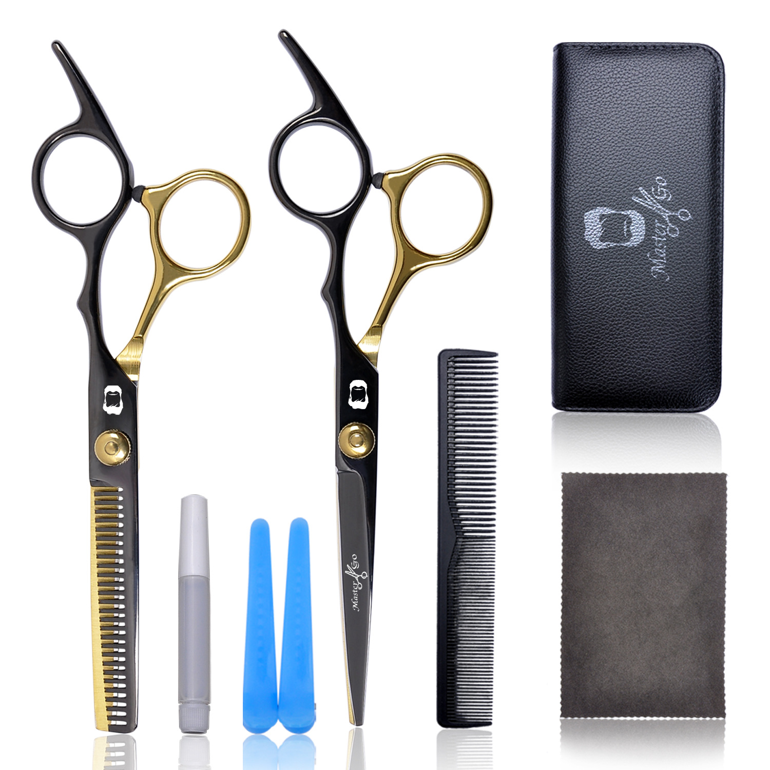 Factory wholesale Barber scissors hairdressing scissors flat scissors bangs thin shredded hair tooth scissors black gold scissors suit