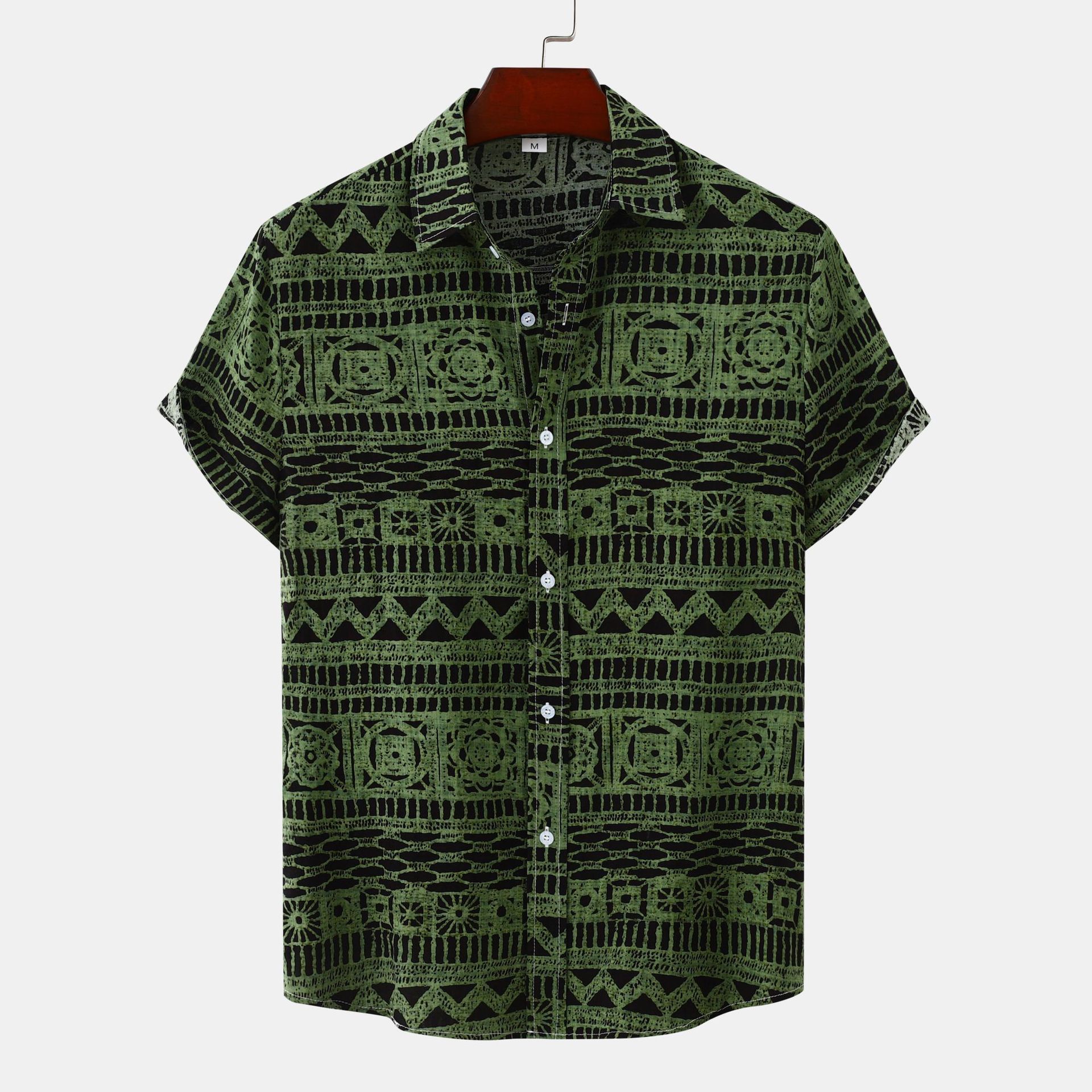 Cross-border men's national style short-sleeved floral shirt 2024 summer new plus size foreign trade men's short-sleeved floral shirt men