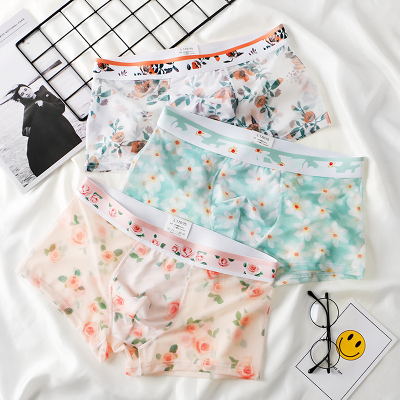 New Style Mesh Ultra-thin Transparent Men's Underwear Sexy Breathable Boxers Summer Printed Boxer Shorts for Men