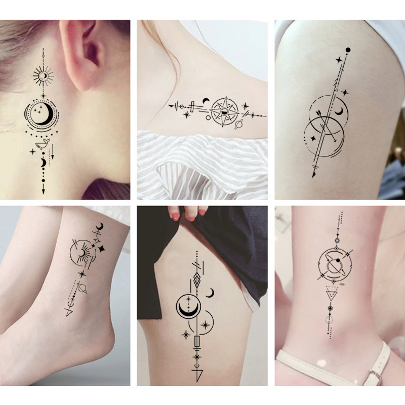 Small fresh series tattoo stickers black simple fashion geometric shape waterproof disposable tattoo stickers wholesale