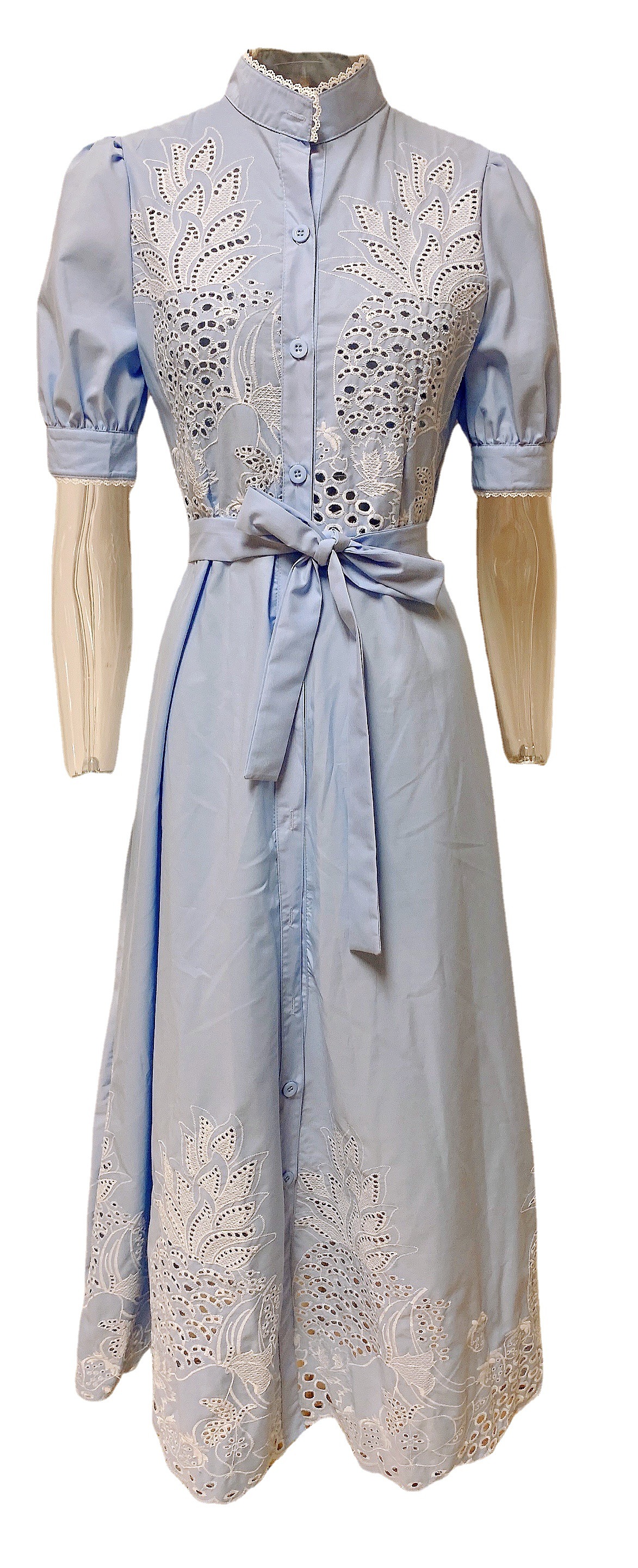 European and American Women's Amazon Summer New Hollow Short-sleeved Belted Large Waist Dress