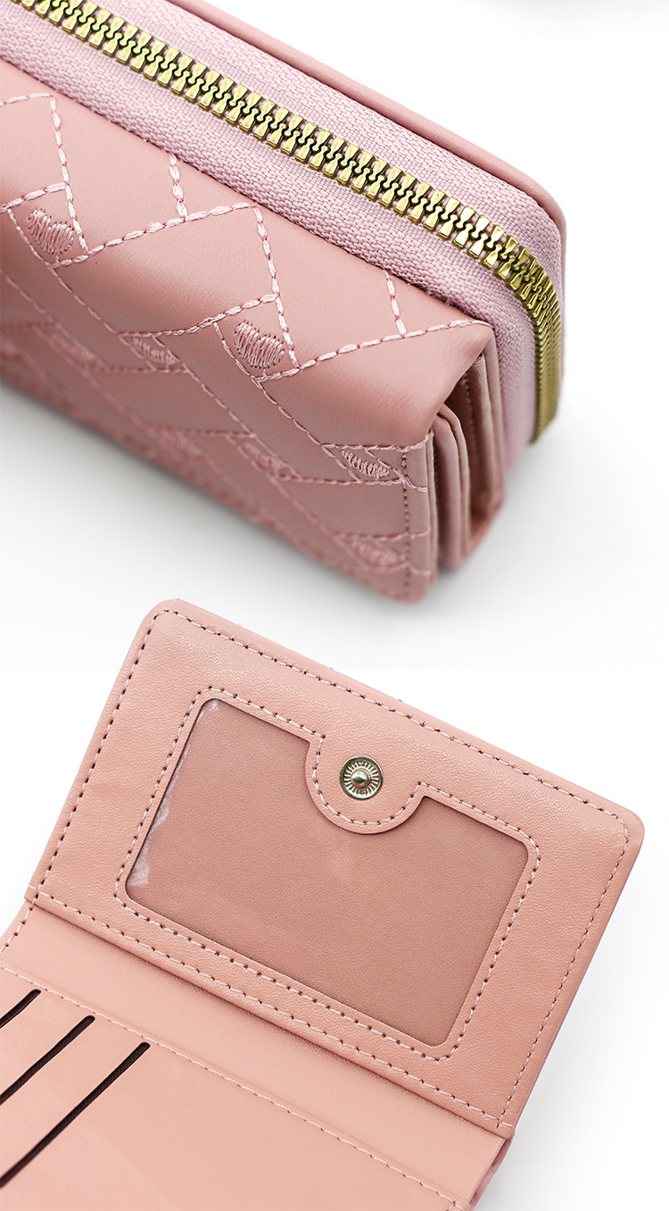 Nouveau portefeuille court pour femme simple brodé amour PU trois volets sac carte sac multi-cartes portefeuille portefeuille en gros_voghion.com