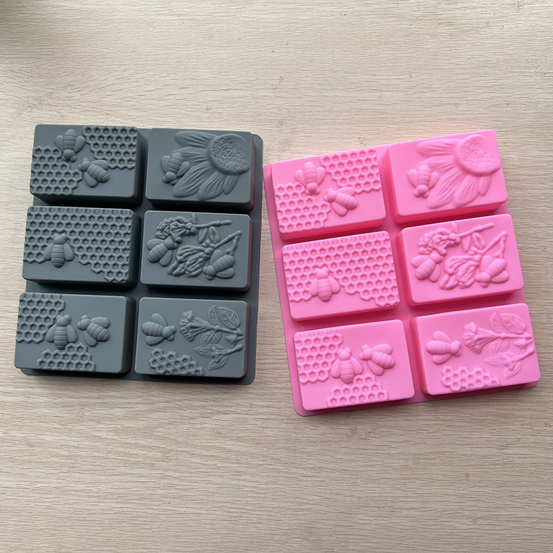 Cross-border hot-selling silicone 6-even Bee mold Oval square handmade soap mold DIY honeycomb cake baking mold