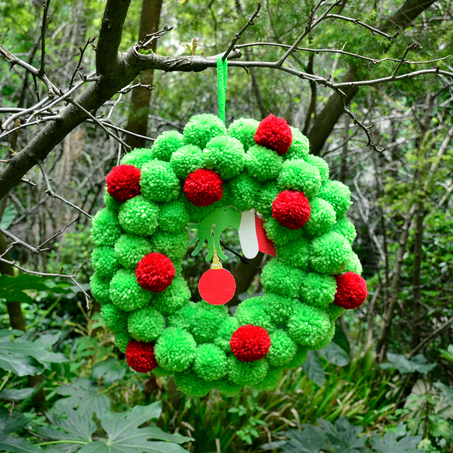 Christmas Grinch ghost hand fur ball Garland wreath Christmas door decoration door plate pendant _voghion.com