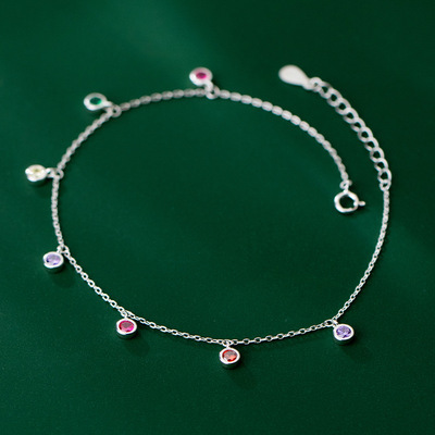 Anklet Small Fresh Summer Simple Round Color Diamond Fashion Personalized Foot Jewelry for Women