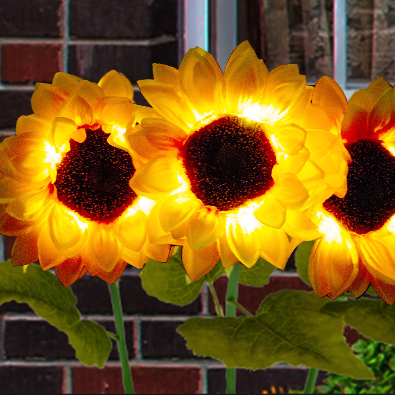 Cross-border Amazon led solar sunflower three-headed lawn courtyard decoration landscape outdoor light source manufacturers