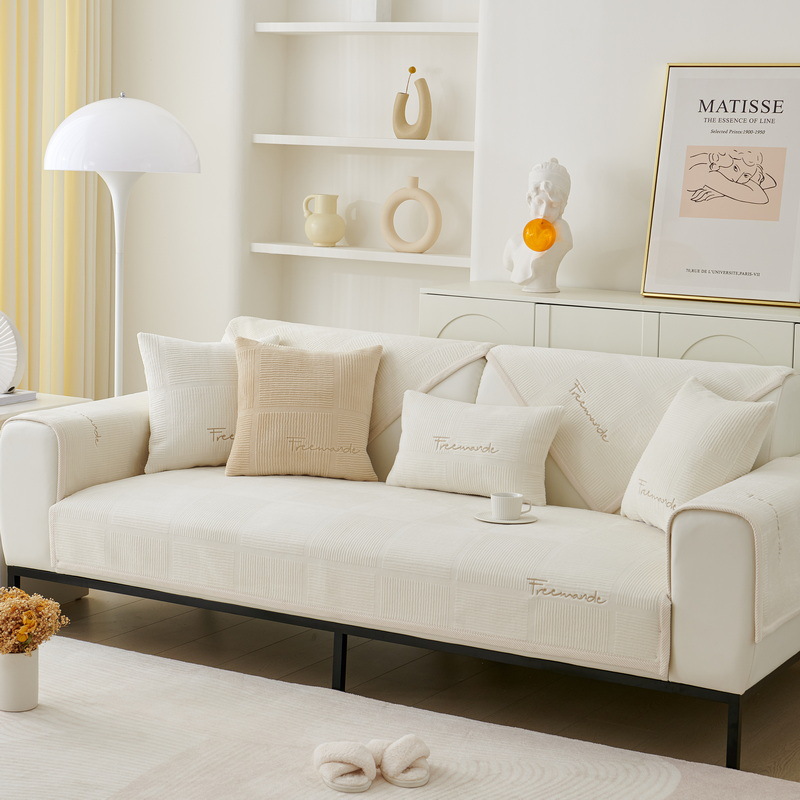 Sofa Cushion Winter Plush Simple Modern Sofa Cover Cover Towel Non-slip Winter Thickened 2022 Beige Leather Cushion