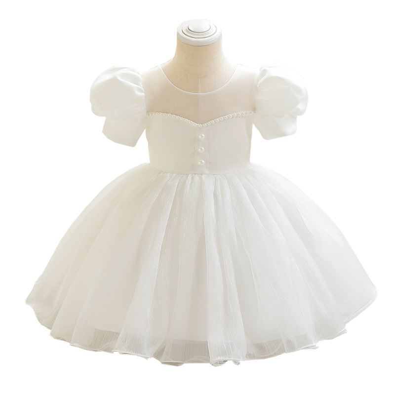 Girls' Court Style Short Dress Children's Princess Dress Bubble Sleeve Mesh Puff Dress Small Host Performance
