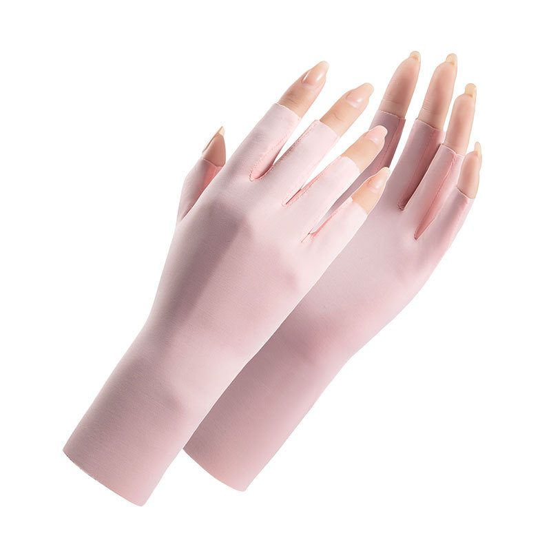 Sun protection gloves female F149 UV protection nail joint anti-cocoon raw yarn thin breathable summer half finger gloves