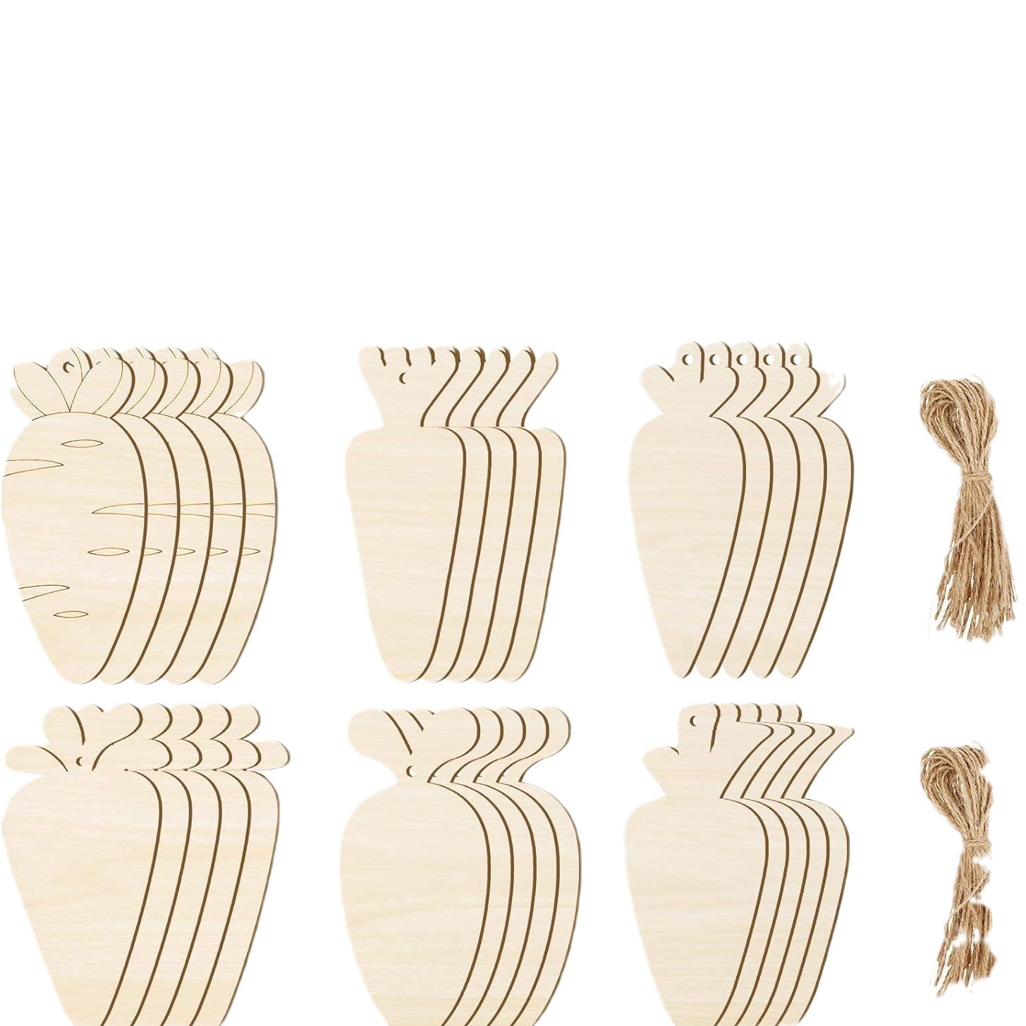 36 pieces unfinished Easter wooden carrot blank hanging ornaments with hole rope tags for Easter decoration