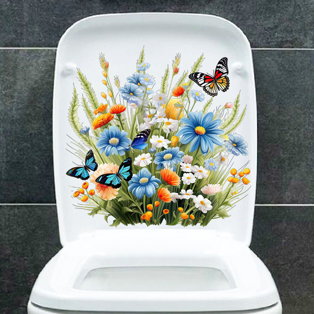 Creative new flower butterfly grass self-adhesive toilet bathroom refrigerator wall stickers living room bedroom decorative painting A- 26
