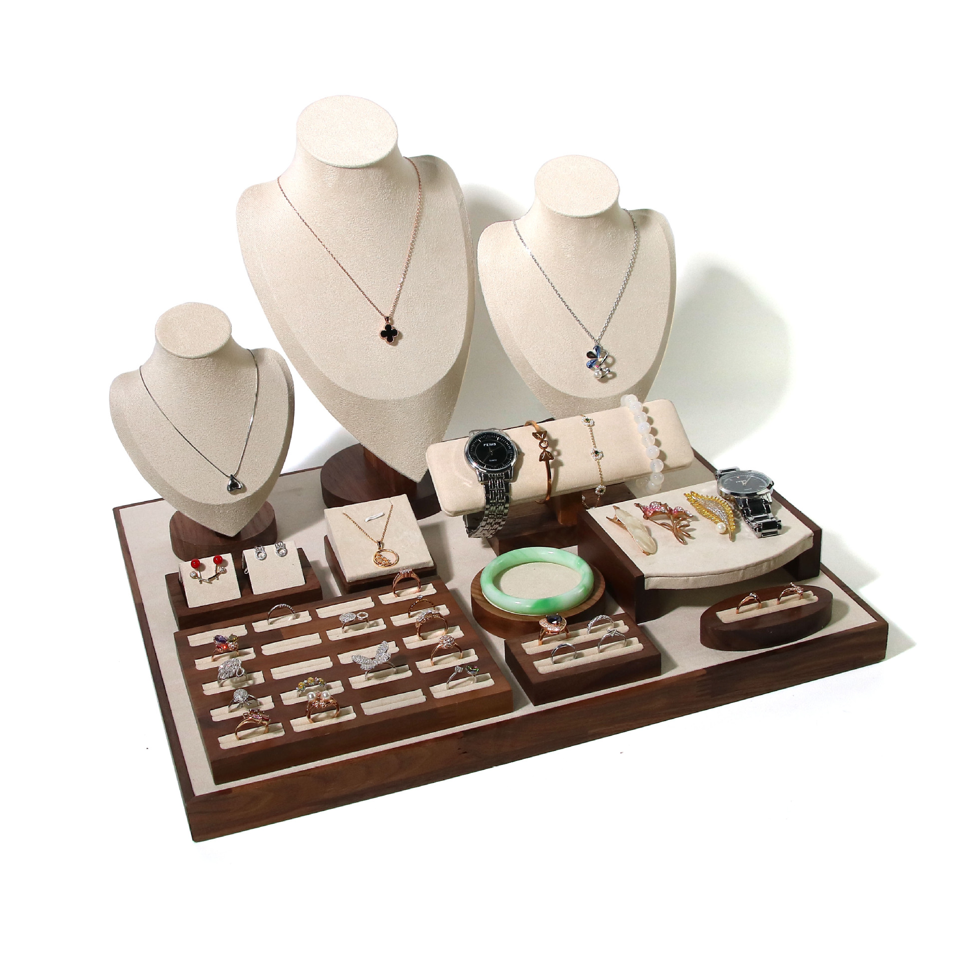 Walnut Necklace Display Rack Earrings Ring Bracelet Watch Jewelry Rack Figure Neck Jewelry Rack