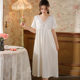 Short-sleeved nightdress women's cotton retro court style elegant lace princess Pajamas Soft V-neck outerwear home wear summer