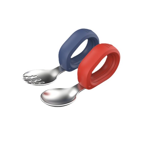 Fruit maternal and infant products stainless steel round handle fork spoon set wholesale children's tableware portable food supplement training fork spoon