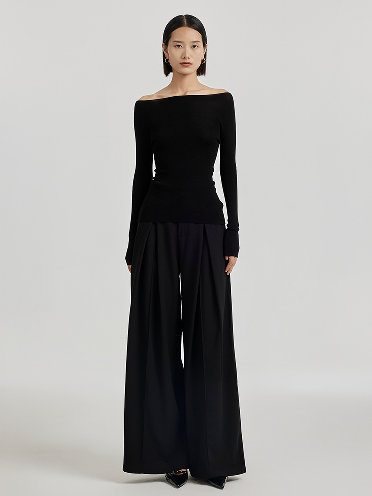 Women's New Arrival off-Shoulder Yarn Seamless Wool Sweater Inner Slim-Fit Sweater Pullover Long-Sleeved Sweater