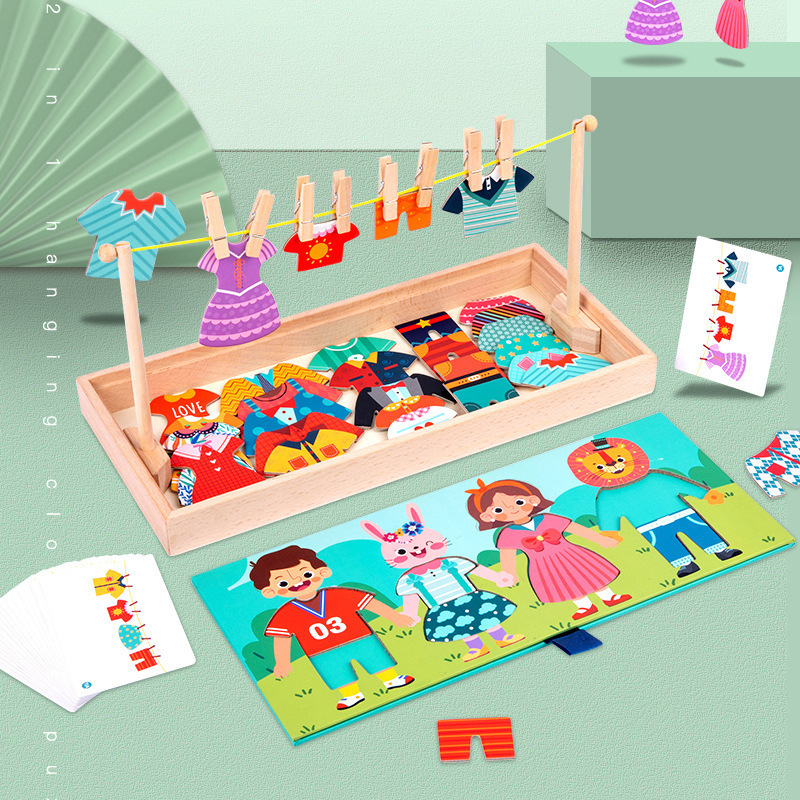 Children's Wooden Clothes Changing Jigsaw Puzzle Assembled Clothes Dressing Game Two-in-One Parent-Child Interactive Desktop Educational Toy