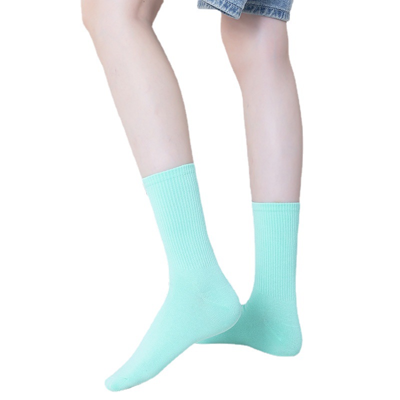 Socks women's spring and autumn trend Joker solid color cotton socks piled socks medium stockings sweat-absorbent sports fashionable socks wholesale