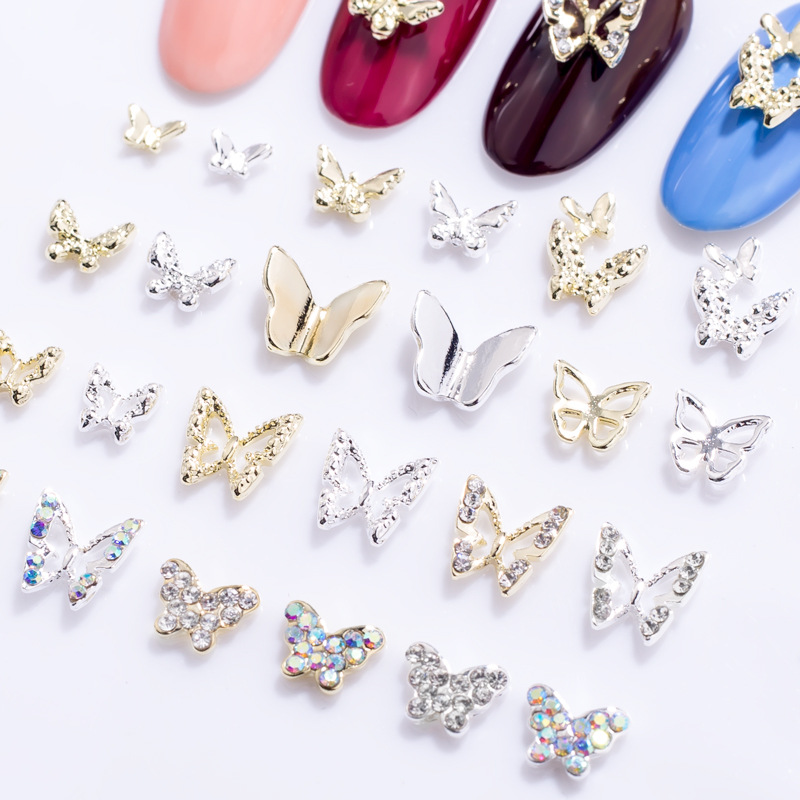 Nail art jewelry metal MINI butterfly three-dimensional wear nail accessories hollow MINI butterfly micro diamond nail drill wholesale