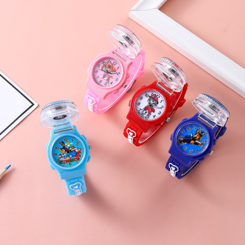 Cartoon flip children's watch puppy Archie rotatable gyro quartz watch boys and girls toy electronic watch